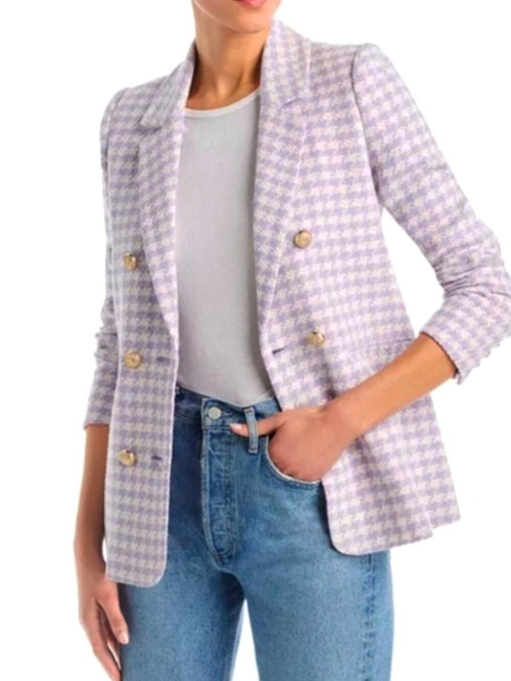 Generation Love Abby Tweed Blazer Jacket Sz XL Lavender Cream Houndstooth